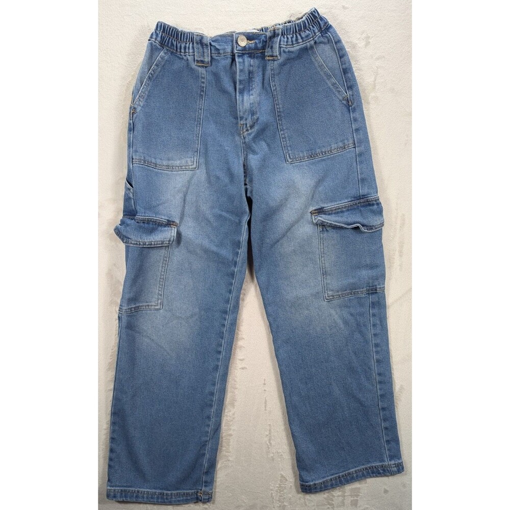 GOGO Women's Cargo Jeans 7/28 Elastic Waist Light Wash Skater Streetwear Y2K